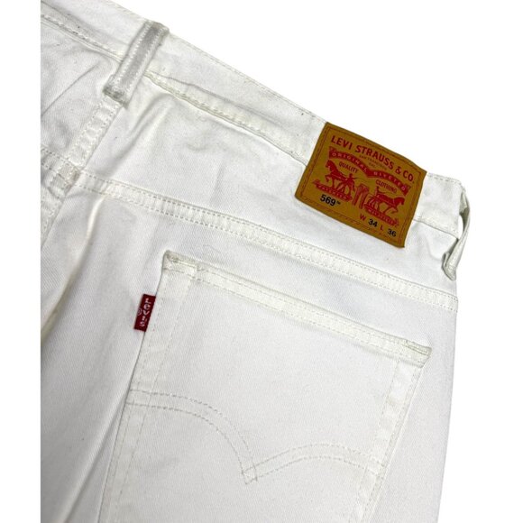 LEVIS 569 White Denim Casual Designer Straight Leg Jeans Mens 34x36 - Picture 3 of 5
